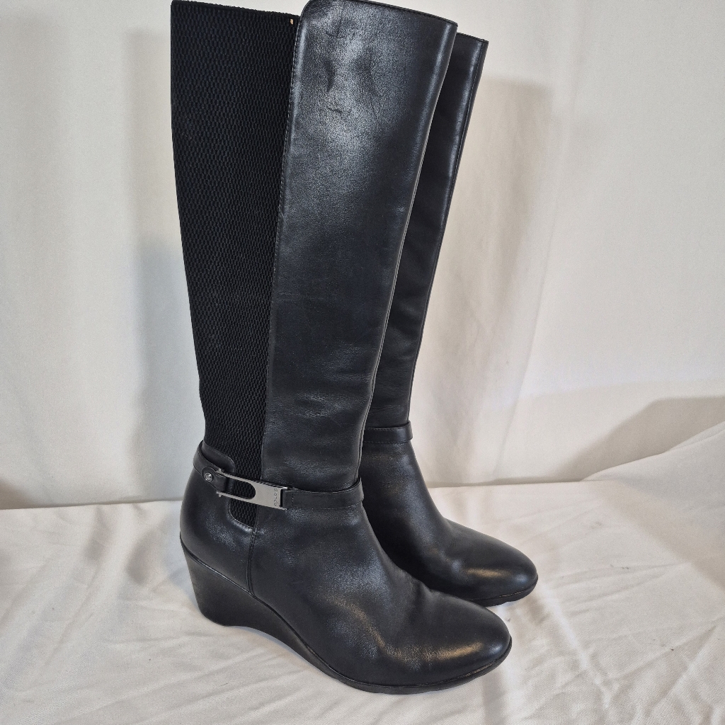 Blondo Sz 10m Canada Laina Tall Waterproof Black Leather Riding Wedge Zip Boots